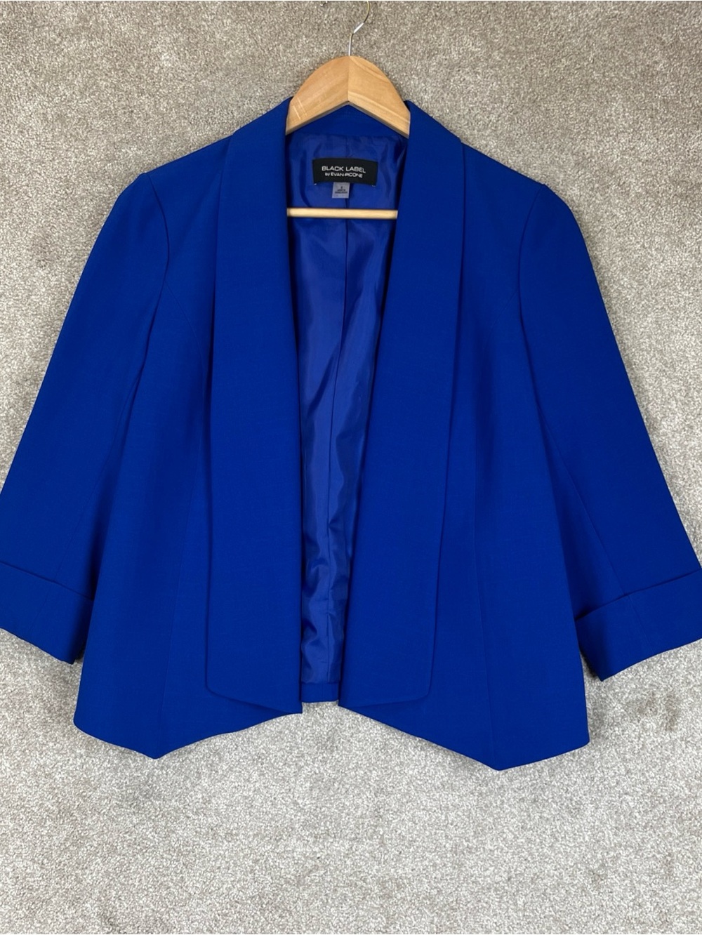 Evan Picone Black Label Jacket Womens 4 Blue 3/4 Sleeve Lined Blazer- 4754
